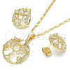 Oro Laminado Earring and Pendant Adult Set, Gold Filled Style Baguette Design, with White Cubic Zirconia, Polished, Golden Finish, 10.221.0023
