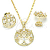 Oro Laminado Earring and Pendant Adult Set, Gold Filled Style Baguette Design, with White Cubic Zirconia, Polished, Golden Finish, 10.221.0023