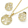Oro Laminado Earring and Pendant Adult Set, Gold Filled Style Baguette Design, with White Cubic Zirconia, Polished, Golden Finish, 10.221.0023