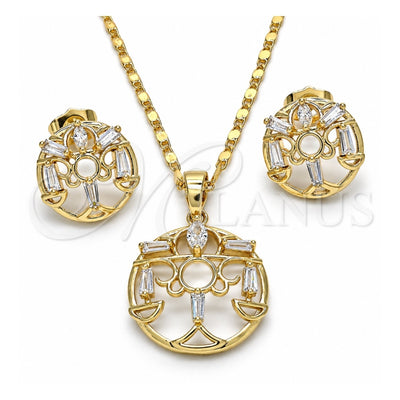 Oro Laminado Earring and Pendant Adult Set, Gold Filled Style Baguette Design, with White Cubic Zirconia, Polished, Golden Finish, 10.221.0023