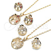 Oro Laminado Earring and Pendant Adult Set, Gold Filled Style Baguette Design, with White Cubic Zirconia, Polished, Golden Finish, 10.221.0023