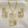 Oro Laminado Earring and Pendant Adult Set, Gold Filled Style with White Crystal, Polished, Golden Finish, 10.306.0012