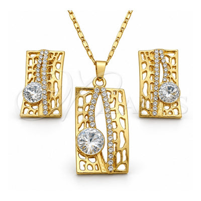 Oro Laminado Earring and Pendant Adult Set, Gold Filled Style with White Crystal, Polished, Golden Finish, 10.306.0012