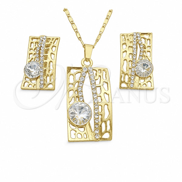Oro Laminado Earring and Pendant Adult Set, Gold Filled Style with White Crystal, Polished, Golden Finish, 10.306.0012