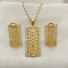 Oro Laminado Earring and Pendant Adult Set, Gold Filled Style with White Crystal, Polished, Golden Finish, 10.306.0020