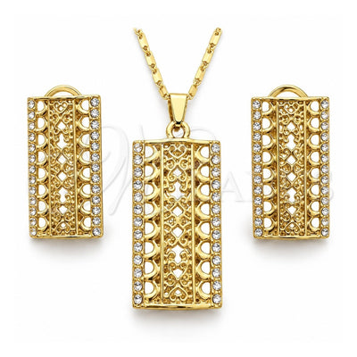 Oro Laminado Earring and Pendant Adult Set, Gold Filled Style with White Crystal, Polished, Golden Finish, 10.306.0020