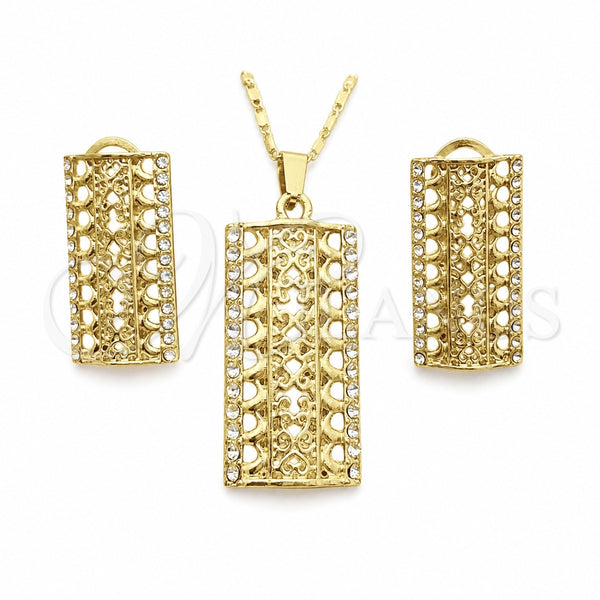 Oro Laminado Earring and Pendant Adult Set, Gold Filled Style with White Crystal, Polished, Golden Finish, 10.306.0020
