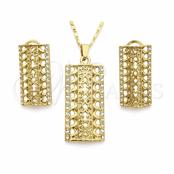 Oro Laminado Earring and Pendant Adult Set, Gold Filled Style with White Crystal, Polished, Golden Finish, 10.306.0020