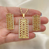 Oro Laminado Earring and Pendant Adult Set, Gold Filled Style with White Crystal, Polished, Golden Finish, 10.306.0020