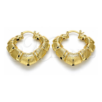 Oro Laminado Medium Hoop, Gold Filled Style Bamboo and Hollow Design, Brushed Finish, Golden Finish, 02.163.0056.40