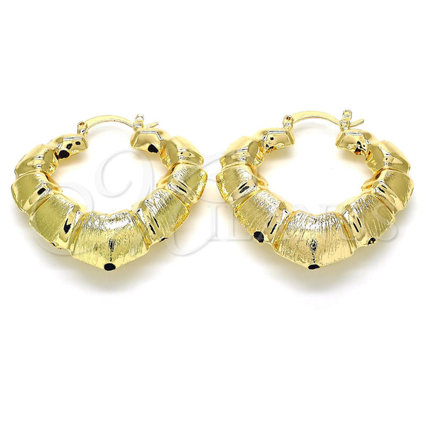 Gold Filled Hoop Earrings — Medium Hoop Bamboo and Hollow Design Brushed 02. — main product view — SKU 120790 | Oro Laminado aretes de aro — Medium Hoop Bamboo and Hollow diseño Brushed 02. — SKU 120790