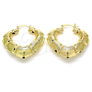 Gold Filled Hoop Earrings — Medium Hoop Bamboo and Hollow Design Brushed 02. — main product view — SKU 120790 | Oro Laminado aretes de aro — Medium Hoop Bamboo and Hollow diseño Brushed 02. — SKU 120790