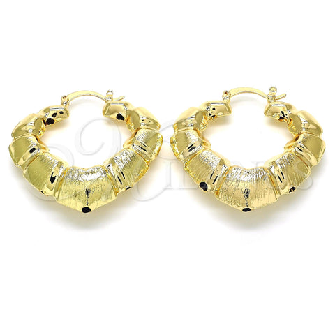 Oro Laminado Medium Hoop, Gold Filled Style Bamboo and Hollow Design, Brushed Finish, Golden Finish, 02.163.0056.40