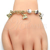 Oro Laminado Charm Bracelet, Gold Filled Style Teddy Bear and Flower Design, Polished, Golden Finish, 03.179.0059.07 (08 MM Thickness, 7 Inches Length)