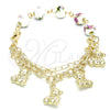 Oro Laminado Charm Bracelet, Gold Filled Style Teddy Bear and Flower Design, Polished, Golden Finish, 03.179.0059.07 (08 MM Thickness, 7 Inches Length)