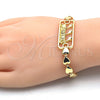 Oro Laminado Fancy Bracelet, Gold Filled Style Dolphin and Heart Design, Polished, Golden Finish, 03.63.1854.07 (07 MM Thickness, 7 Inches Length)