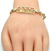 Oro Laminado Fancy Bracelet, Gold Filled Style Dolphin and Heart Design, Polished, Golden Finish, 03.63.1854.07 (07 MM Thickness, 7 Inches Length)