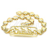 Oro Laminado Fancy Bracelet, Gold Filled Style Dolphin and Heart Design, Polished, Golden Finish, 03.63.1854.07 (07 MM Thickness, 7 Inches Length)