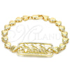 Oro Laminado Fancy Bracelet, Gold Filled Style Dolphin and Heart Design, Polished, Golden Finish, 03.63.1854.07 (07 MM Thickness, 7 Inches Length)