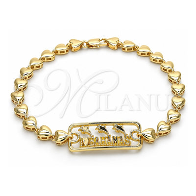 Oro Laminado Fancy Anklet, Gold Filled Style Dolphin and Heart Design, Polished, Golden Finish, 03.63.1854.10 (07 MM Thickness, 10 Inches Length)