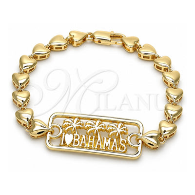 Oro Laminado Fancy Bracelet, Gold Filled Style Tree and Heart Design, Polished, Golden Finish, 03.63.1855.07 (07 MM Thickness, 7 Inches Length)