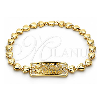 Oro Laminado Fancy Anklet, Gold Filled Style Tree and Heart Design, Polished, Golden Finish, 03.63.1855.10 (07 MM Thickness, 10 Inches Length)