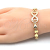 Oro Laminado Fancy Bracelet, Gold Filled Style Infinite and Heart Design, Polished, Golden Finish, 03.63.1856.07 (07 MM Thickness, 7 Inches Length)