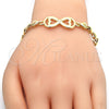 Oro Laminado Fancy Bracelet, Gold Filled Style Infinite and Heart Design, Polished, Golden Finish, 03.63.1856.07 (07 MM Thickness, 7 Inches Length)