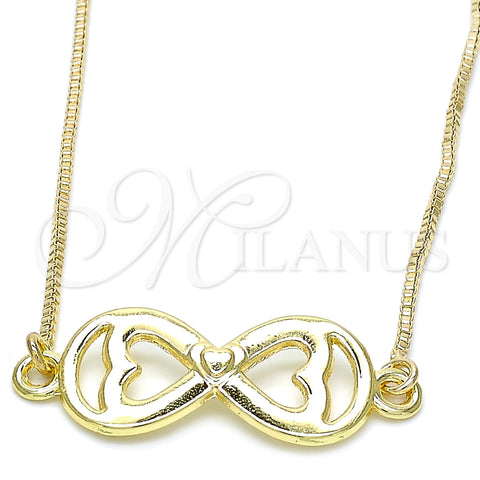 Oro Laminado Pendant Necklace, Gold Filled Style Infinite and Heart Design, Polished, Golden Finish, 04.63.1382.20 (01 MM Thickness, 20 Inches Length)