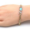 Oro Laminado Fancy Bracelet, Gold Filled Style Love and Heart Design, Turquoise Enamel Finish, Two Tone, 03.63.1858.07 (04 MM Thickness, 7 Inches Length)