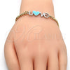 Oro Laminado Fancy Bracelet, Gold Filled Style Love and Heart Design, Turquoise Enamel Finish, Two Tone, 03.63.1858.07 (04 MM Thickness, 7 Inches Length)