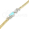 Oro Laminado Fancy Bracelet, Gold Filled Style Love and Heart Design, Turquoise Enamel Finish, Two Tone, 03.63.1858.07 (04 MM Thickness, 7 Inches Length)