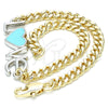 Oro Laminado Fancy Bracelet, Gold Filled Style Love and Heart Design, Turquoise Enamel Finish, Two Tone, 03.63.1858.07 (04 MM Thickness, 7 Inches Length)