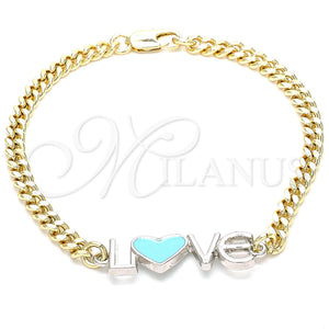 Gold Filled Bracelet — Fancy Bracelet Love and Heart Design Turquoise Enamel — main product view — SKU 120855 | Oro Laminado brazalete — elegante Bracelet Love and corazón diseño Turquoise Enamel — SKU 120855