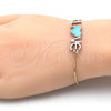 Oro Laminado Adjustable Bolo Bracelet, Gold Filled Style Love and Heart Design, Turquoise Enamel Finish, Two Tone, 03.63.1859.10 (01 MM Thickness, 10 Inches Length)
