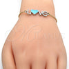 Oro Laminado Adjustable Bolo Bracelet, Gold Filled Style Love and Heart Design, Turquoise Enamel Finish, Two Tone, 03.63.1859.10 (01 MM Thickness, 10 Inches Length)