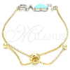 Oro Laminado Adjustable Bolo Bracelet, Gold Filled Style Love and Heart Design, Turquoise Enamel Finish, Two Tone, 03.63.1859.10 (01 MM Thickness, 10 Inches Length)