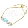 Oro Laminado Adjustable Bolo Bracelet, Gold Filled Style Love and Heart Design, Turquoise Enamel Finish, Two Tone, 03.63.1859.10 (01 MM Thickness, 10 Inches Length)