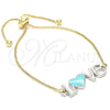 Oro Laminado Adjustable Bolo Bracelet, Gold Filled Style Love and Heart Design, Turquoise Enamel Finish, Two Tone, 03.63.1859.10 (01 MM Thickness, 10 Inches Length)