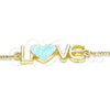 Oro Laminado Pendant Necklace, Gold Filled Style Nameplate and Love Design, Turquoise Enamel Finish, Golden Finish, 04.63.1381.20 (01 MM Thickness, 20 Inches Length)