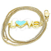 Oro Laminado Pendant Necklace, Gold Filled Style Nameplate and Love Design, Turquoise Enamel Finish, Golden Finish, 04.63.1381.20 (01 MM Thickness, 20 Inches Length)