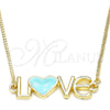 Oro Laminado Pendant Necklace, Gold Filled Style Nameplate and Love Design, Turquoise Enamel Finish, Golden Finish, 04.63.1381.20 (01 MM Thickness, 20 Inches Length)