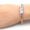 Oro Laminado Fancy Bracelet, Gold Filled Style Love and Heart Design, White Enamel Finish, Two Tone, 03.63.1861.07 (04 MM Thickness, 7 Inches Length)