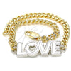 Oro Laminado Fancy Bracelet, Gold Filled Style Love and Heart Design, White Enamel Finish, Two Tone, 03.63.1861.07 (04 MM Thickness, 7 Inches Length)