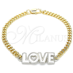 Gold Filled Bracelet — Fancy Bracelet Love and Heart Design White Enamel — main product view — SKU 120862 | Oro Laminado brazalete — elegante Bracelet Love and corazón diseño blanco Enamel — SKU 120862