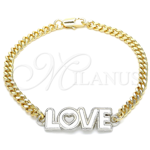 Gold Filled Bracelet — Fancy Bracelet Love and Heart Design White Enamel — main product view — SKU 120862 | Oro Laminado brazalete — elegante Bracelet Love and corazón diseño blanco Enamel — SKU 120862