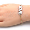 Oro Laminado Adjustable Bolo Bracelet, Gold Filled Style Love and Heart Design, White Enamel Finish, Two Tone, 03.63.1862.10 (01 MM Thickness, 10 Inches Length)