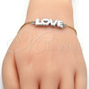 Oro Laminado Adjustable Bolo Bracelet, Gold Filled Style Love and Heart Design, White Enamel Finish, Two Tone, 03.63.1862.10 (01 MM Thickness, 10 Inches Length)
