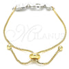 Oro Laminado Adjustable Bolo Bracelet, Gold Filled Style Love and Heart Design, White Enamel Finish, Two Tone, 03.63.1862.10 (01 MM Thickness, 10 Inches Length)