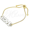 Oro Laminado Adjustable Bolo Bracelet, Gold Filled Style Love and Heart Design, White Enamel Finish, Two Tone, 03.63.1862.10 (01 MM Thickness, 10 Inches Length)